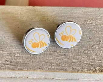 Bee Earrings Bee Studs Faux Leather Valentine's Day BEE MINE