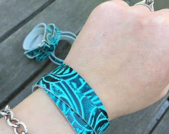 Leather Wrap Bracelet - Teal - Leather Bracelet - Leather Cuff - Adjustable Bracelet - Leather Jewelry - Teal Leather - Turquoise Jewelry