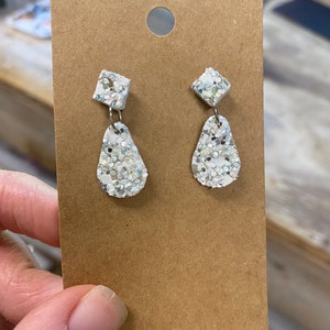 White Sparkle Glitter Small Dangle Studs image 3