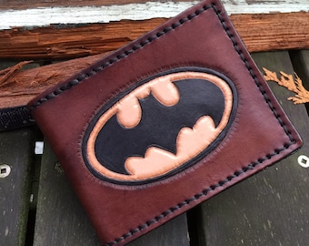 Batman Wallet - Leather Bifold Wallet - Superhero - Mens Wallet - Gift for Dad - Mens Leather Wallet -Hand Tooled Leather - Gift for Him