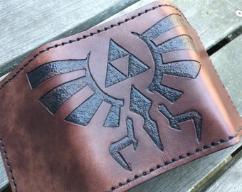 Zelda Wallet Hand Tooled Leather Wallet Mens ID Trifold Geek Wallet Geek Gift 3rd Anniversary Gift for Husband Gift for Dad