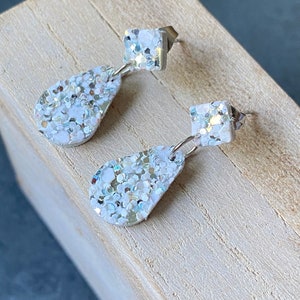 White Sparkle Glitter Small Dangle Studs image 5