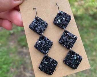 Black Chunky Glitter Earrings