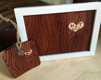 3rd Anniversary Gift - Third Anniversary - 3rd Anniversary Art - Leather Anniversary - Leather Art - Faux Bois Wood Grain Custom Initials