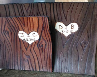 3rd Anniversary Gift for Third Anniversary 3rd Anniversary Art Leather Anniversary Leather Art Faux Bois Wood Grain Custom Initials