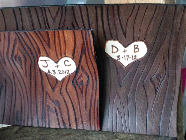 3rd Anniversary Gift for Third Anniversary 3rd Anniversary Art Leather Anniversary Leather Art Faux Bois Wood Grain Custom Initials image 1