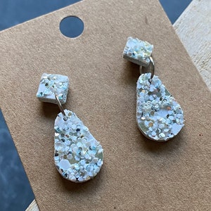 White Sparkle Glitter Small Dangle Studs image 6