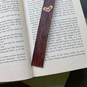 3rd Anniversary Personalized Leather Bookmark Wood grain Heart and Custom Initials Carved into a Tree Sweet hearts, Best friends image 5