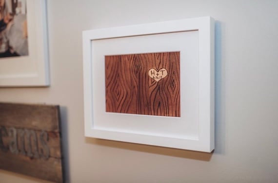3rd Anniversary Leather Art Gift for Third Anniversary Personalized With Custom Initials Tree Carved With Heart
