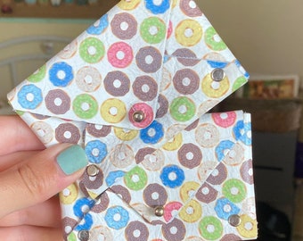Leather Business Card Holders for Women - Leather Business Card Holder - Mini Leather Envelope - Rainbow Donut Pattern