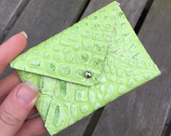 Lime Green Leather Business Card Holders for Women - Leather Business Card Holder - Business Card Holder Leather - Mini Envelope