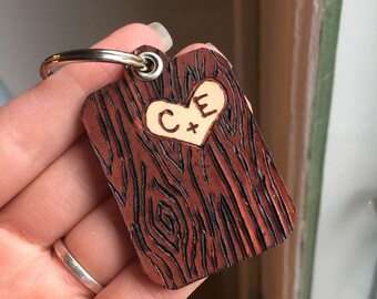 Personalized Leather Keychain – Carved Initials, 3rd Anniversary Gift