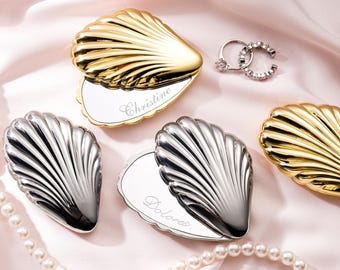 Spersonalizowane lusterko kompaktowe w kształcie muszli, grawerowane kieszonkowe lusterko do makijażu, prezent dla druhny, małe lusterko ręczne, prezent na wieczór panieński, prezent dla niej