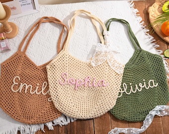 Personalized Beach Tote Bags,Crochet Name Beach Bag,Bridesmaid Gift,Summer Tote Bag,Bridal Shower Bag,Weekender Bag,Women's Bag,Gift for Her