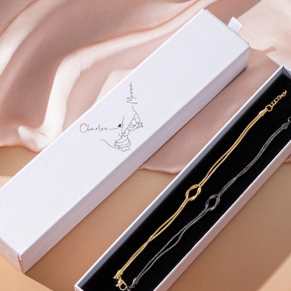 Personalized Knot bracelet set,Matching bracelet for couple,Waterproof Jewelry chain,Couples Bracelet,Valentine's Day Gift,Couples Gifts