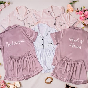 Conjunto de pijama corto personalizado, conjuntos de pijama personalizados para damas de honor, regalo para damas de honor, pijamas a juego, regalos para despedida de soltera, pijamas con monograma, regalo para ella.