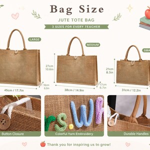 Personalized Burlap Tote Bag, Crochet Name Detail,Teacher Appreciation Gift,Mrs. Gift,Back to School Tote,End of Year Gift,Gift for Teacher image 5