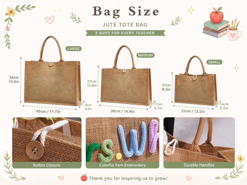 Personalized Burlap Tote Bag, Crochet Name Detail,Teacher Appreciation Gift,Mrs. Gift,Back to School Tote,End of Year Gift,Gift for Teacher image 5