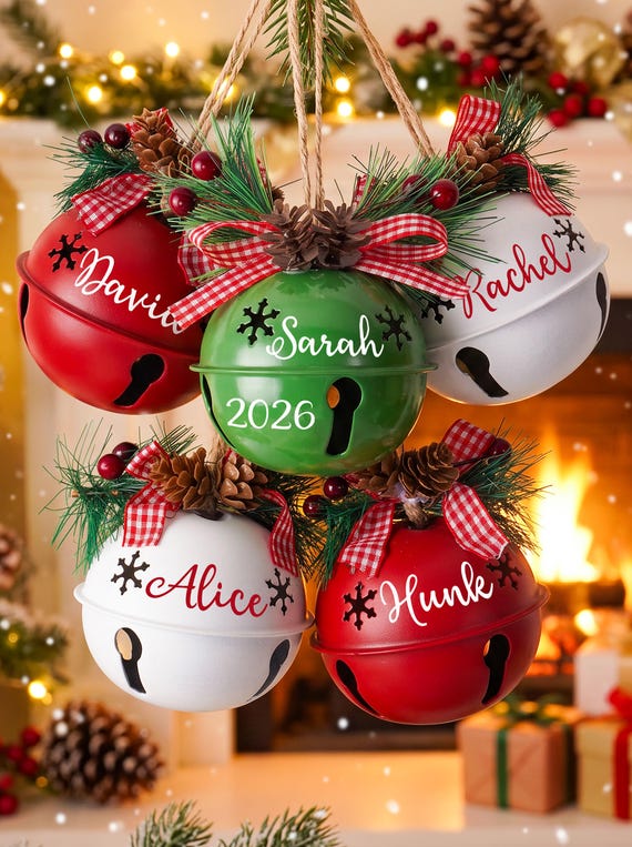 Personalized Jingle Bell Christmas Ornament, Pine Cone Decor, Family Keepsake (2026),Christmas Gifts