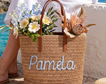 Personalized Straw Beach Tote, Handwoven Crochet Name, Bachelorette Pool Bag,Bridesmaid tote bags,Travel Beach Bag,Summer Vacation bag
