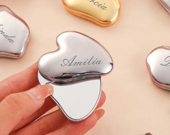 Custom Engraved Pocket Makeup Mirror,Engraved Cloudy-Shape Compact Mirror,Heart Silver Pocket Mirrors,Bridesmaid Gift,Bridal Shower Keepsake