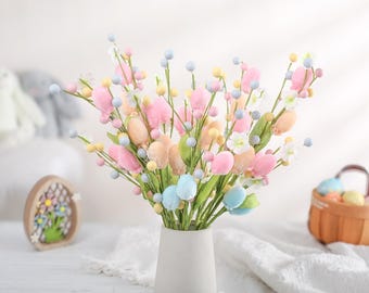 Ornement de tige d'oeuf de Pâques-décor floral de tige, cadeau de Pâques pour elle, accessoire de centre de table de Pâques, bricolage printanier, décoration d'intérieur
