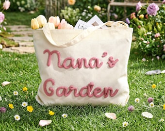Personalized Nana's Garden Tote Bag,Corduroy Tote Bag,Bridesmaid Gift Bag,Name Tote Bag,Bachelorette Gift,Traveling Handbag,Mothers Day Gift