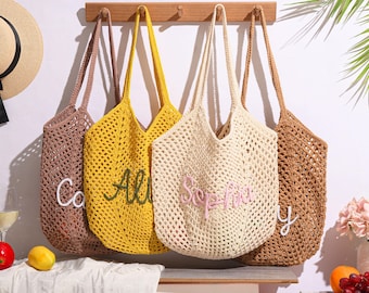 Personalized Crochet Beach Bags,Bridesmaid Gift,Beach Tote Bag,Beach Handbags,Bachelorette Gifts,Bridal Shower Bag,Wedding Bag,Gift for Her