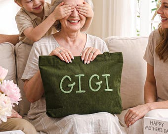 Personalized Gigi Tote Bag,Nana's Garden Tote Bag,Corduroy Tote Bag,Bridesmaid Gift Bag,Bachelorette Gift,Traveling Handbag,Mothers Day Gift