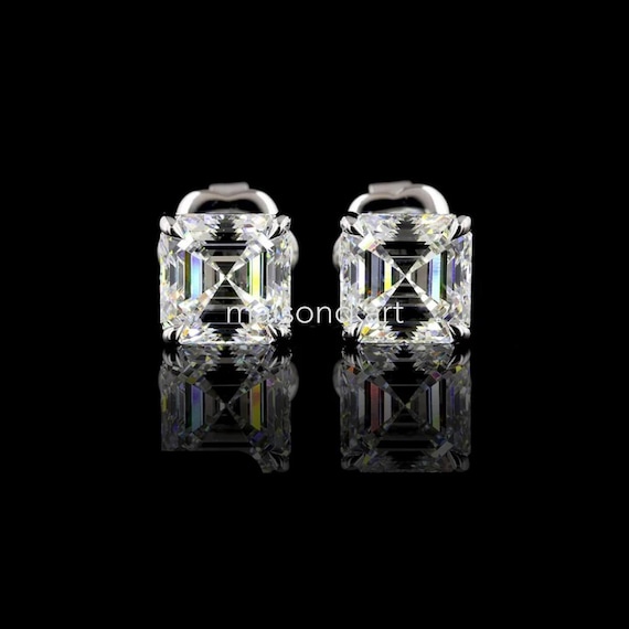 Asscher-Cut Lab Diamond Stud Earrings in Sterling Silver | Maison D’Art Minimalist Luxe