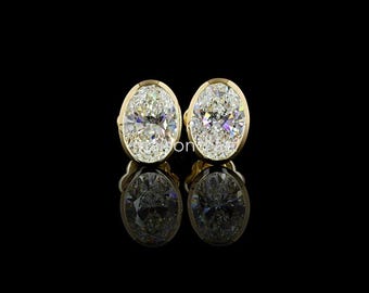 Oval Diamond Stud Earrings | Lab Grown Silver | IGI Certified