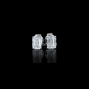 Radiant Edge | Emerald-Cut Lab-Grown Diamond Stud Earrings in 925 Silver | Maison D’Art