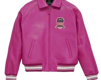 Avirex USA Pink Bomber Leather Jacket, Cowsoft Leather Outerwear