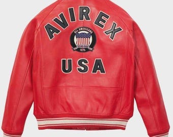 Avirex USA Red Bomber Leather Jacket, Cowsoft Leather Outerwear