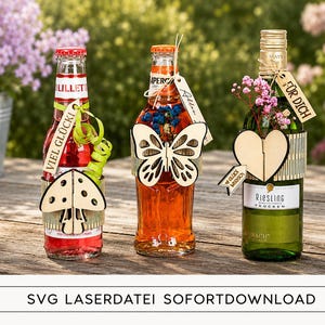 LASER FILE: Bottle decoration "Lucky", bundle of 3 pieces, SVG, gift, cuff, mini bottle, mini wine bottle, congratulations, Lillet, Aperol, 3 mm