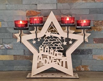 LASER FILE: Advent wreath star, SVG, Christmas, laser cut Advent, laser cutting, laser file Christmas, Christmas decoration, tealight holder