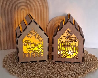 LASERDATEI: Herbstlicht,Haus beleuchtet, mit wechselbaren Motiven, Herbst Bundle 2 Motive, Lasern Herbst, Laserschneiden Lichterhaus, 4 mm