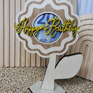 LASER FILE: Floral greeting engraving, SVG, cash gift, voucher, birthday, Mother&#39;s Day, thank you, gift wrapping, flowers