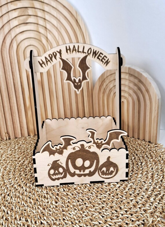 LASERDATEI : Korb Halloween, Süssigkeitenkorb Halloween, Laserdatei SVG, Lasercut Halloween, SVG Halloween