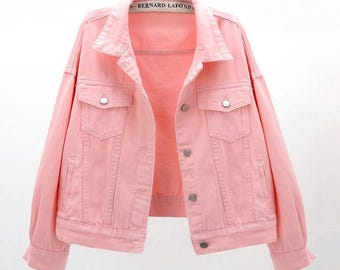 Chaqueta vaquera vintage / Chaqueta vaquera retro Y2K / Chaqueta informal unisex de algodón / Ropa de abrigo colorida para uso diario en tallas grandes / Chaqueta vaquera extragrande