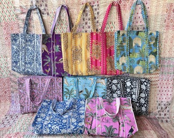 Kantha Tragetasche, handgemachte Boho Schulter Geldbörse Baumwolle Floral Jungle Print