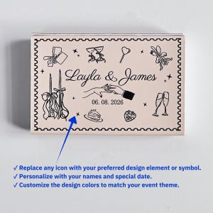 Custom Wedding Matchboxes – Personalized Doodle Design Favors for Reception or Guests image 2