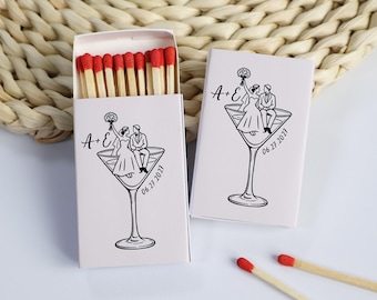 Custom Wedding Favor Matchboxes, Cocktail Glass Couple Illustration, Martini gifts