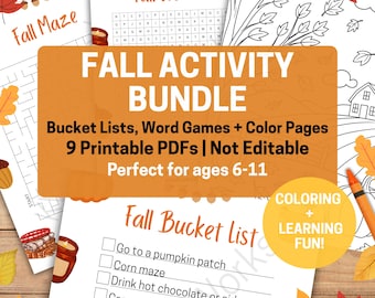 Fall Activity Bundle for Kids: Printable Games & Coloring Pages (Ages 6-11) (PDF Download)