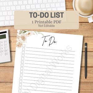 To Do List Printable | Floral PDF Task List with Checkboxes | Aesthetic Planner Page | Instant Download, Not Editable, US Letter 8.5&quot;x11&quot;