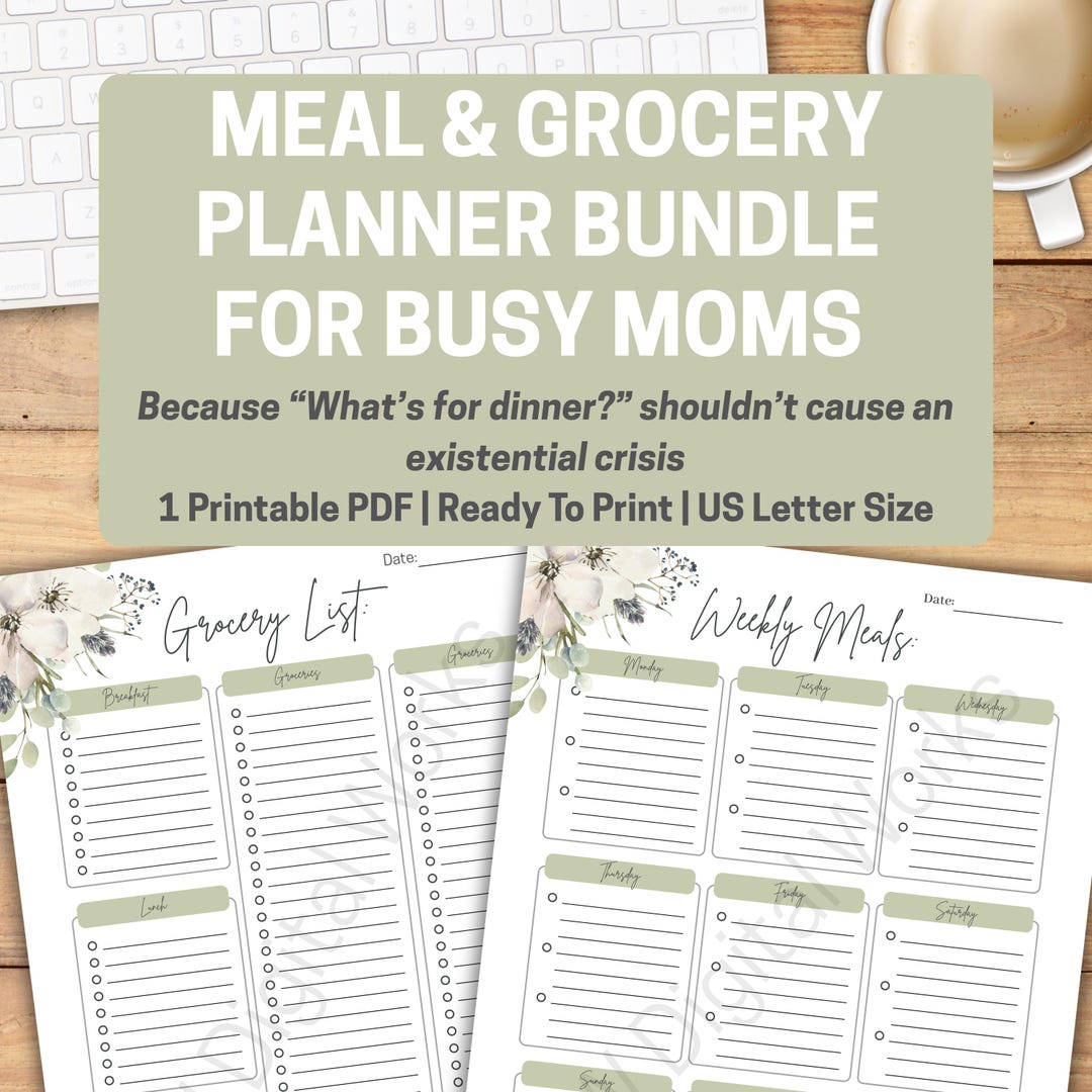 Meal & Grocery Planner Printable for Busy Moms | Weekly Menu and ...