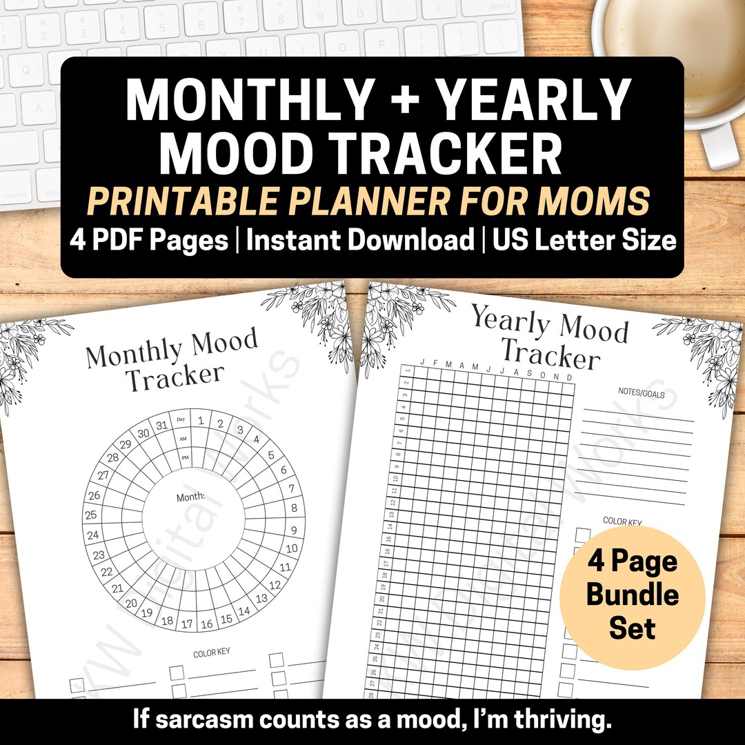 Monthly + Yearly Mood Tracker Printable Planner for Moms | Mood Chart ...