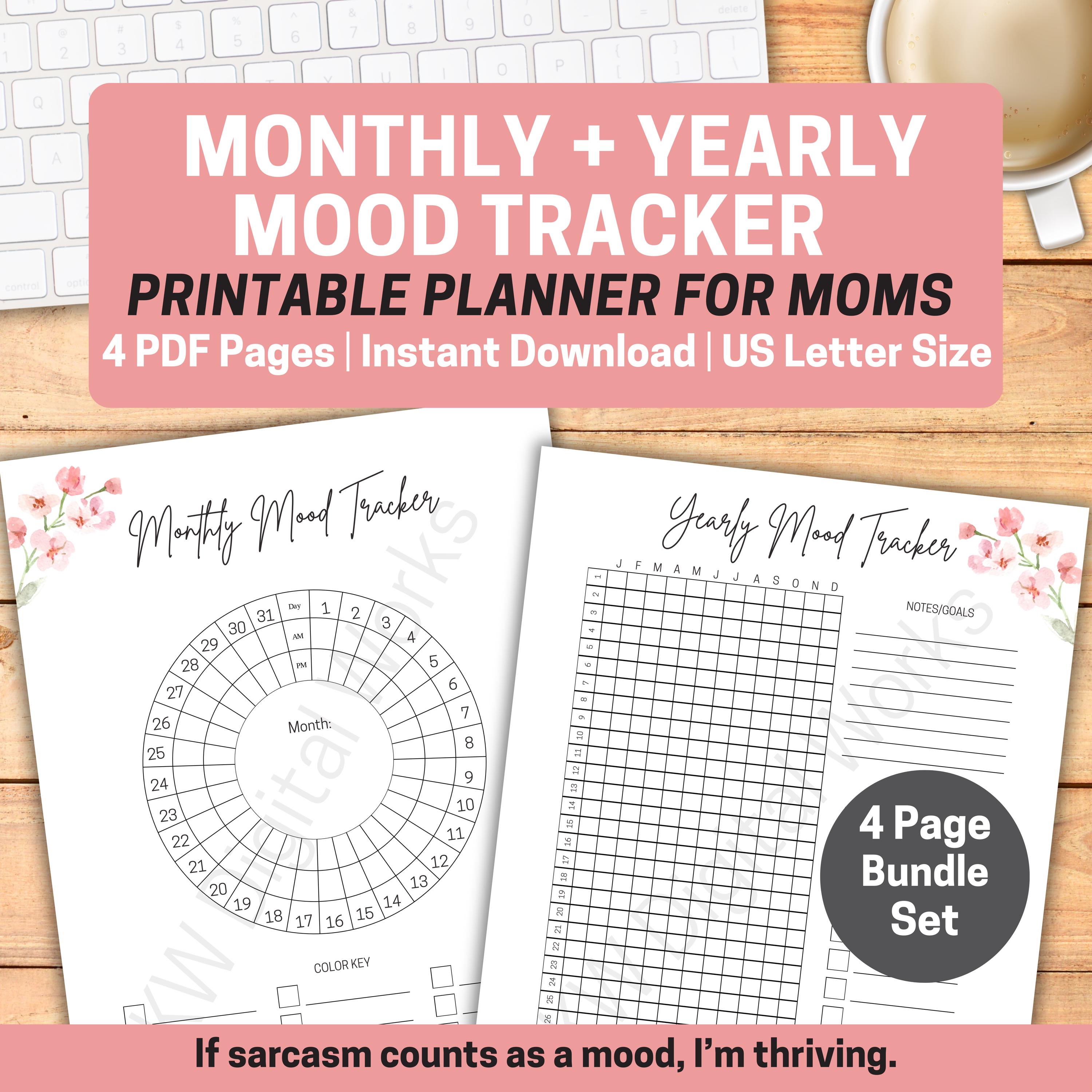 Monthly Yearly Mood Tracker Printable for Moms | Mental Wellness ...