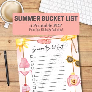 Summer Bucket List Printable | Aesthetic Beach Theme Checklist PDF for Kids & Families | Fun Vacation Activity | Instant Download