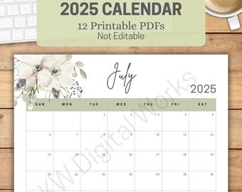 2025 Floral Monthly Calendar Bundle | 12 PDF Pages | US Letter 8.5x11 | Minimalist Neutral Planner | Instant Download | Printable Aesthetic
